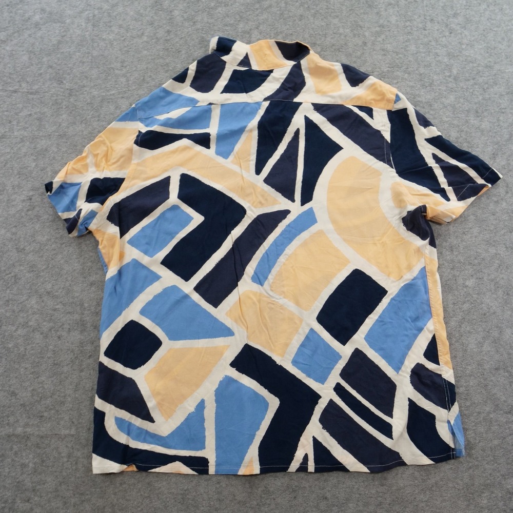 Express Shirt Mens Extra Large Blue Button Short Sleeve Rayon Geometric 90s 80s